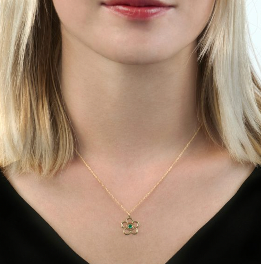 Emerald May Birthstone Flower Pendant