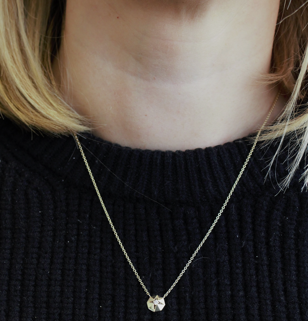 Folded Diamond Pendant Necklace – Small